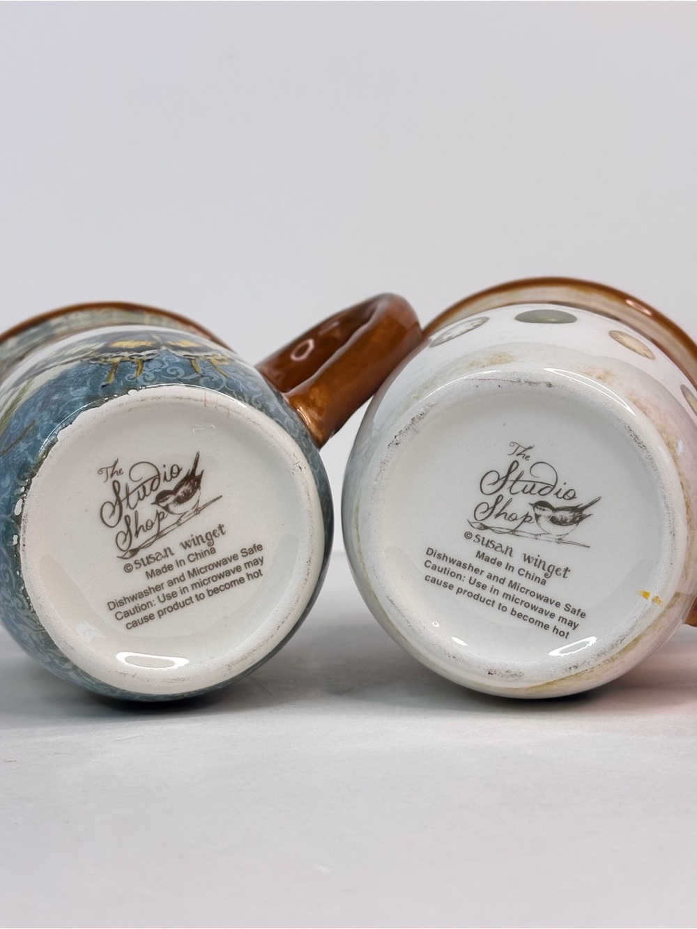 Nature Themed Butterfly & Egg Ceramic Mug Set of 2, Brown Handles Susan Winget - Picture 7 of 14